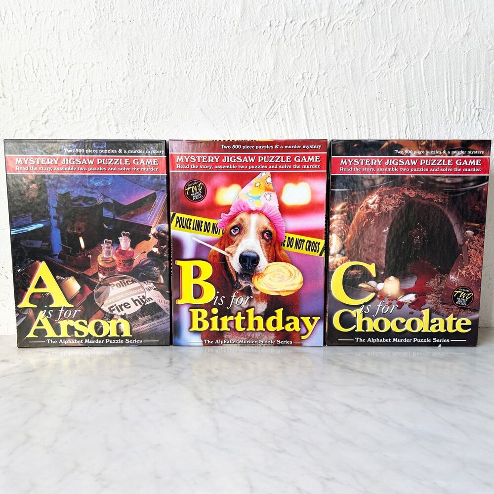 Alphabet Murder Mystery Jigsaw Puzzles A B C Arson Birthday Chocolate TDC Games